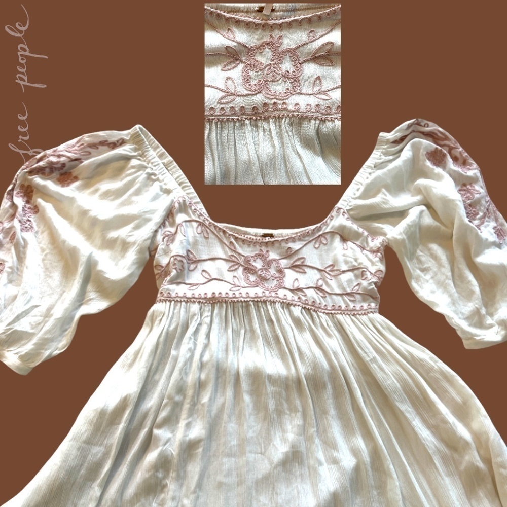 FREE PEOPLE Wedgewood Embroidered Scoop Neck 3/4 Puff Sleeve Maxi Dress/SM NWT - Picture 13 of 16